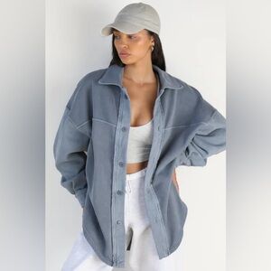 Joah Brown Oversized Button Down Jacket in Washed Blue // Great Condition!